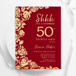 Convites Red Dourado Rosas Surpresa 50º aniversário<br><div class="desc">Surpresa floral de ouro vermelho 50º convite de aniversário. Design elegante com rosas, folha de ouro falsa e letra de script de tipografia. A Trendy convida o cartão perfeito para uma festa de na moda. Pode ser personalizado para qualquer idade. Impressos convites Zazzle ou modelo de impressão digital instantânea para...</div>