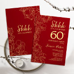 Convites Red Dourado Surpresa 60º Aniversário<br><div class="desc">Red Dourado Surpresa 60º Convite de Aniversário. A design feminina moderna minimalista apresenta sotaques botânicos e letra de script de tipografia. Simples cartão de convite floral perfeito para uma festa surpresa na moda.</div>