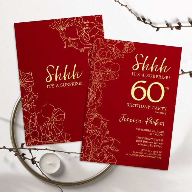 Convites Red Dourado Surpresa 60º Aniversário (Criador carregado)