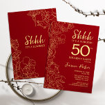 Convites Red Dourado Surprise 50º Aniversário<br><div class="desc">Red Dourado Surpresa 50º Convite de aniversário. A design feminina moderna minimalista apresenta sotaques botânicos e letra de script de tipografia. Simples cartão de convite floral perfeito para uma festa surpresa na moda.</div>