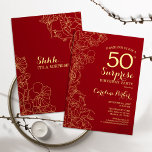 Convites Red Dourado Surprise 50th Festa de aniversário<br><div class="desc">Red Dourado Surpresa Floral 50º Convite de aniversário. Design minimalista moderno com sotaques botânicos e letra de escrita tipográfica. Simples cartão de convite floral perfeito para uma festa surpresa na moda. Pode ser personalizado para qualquer idade.</div>