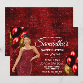 Convites Red & Dourado Sweet 16 Girl Birthday
