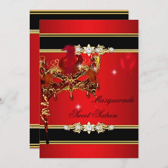 Convites Red Dourado Sweet Sessenta Doce 16 Mascarada 2 (Frente/Verso)