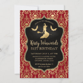 Convites Red Dourado Witold e Skulls Damask aniversário de 