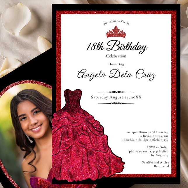 Convites Red Dress and Tiara 18th Birthday Debut (Criador carregado)