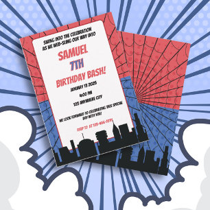 Convites Red e Blue Birday, super herói aranha