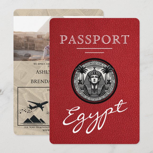 Convites Red Egypt Passport Wedding Invitation (Frente/Verso)