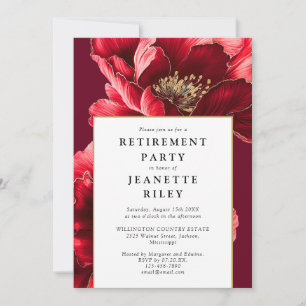 Convites Red Elegant Chic Floral Retirement Party