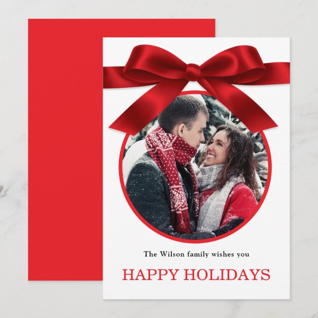 Convites Red Elegant Merry Christmas Greeting Photo  (Frente/Verso)