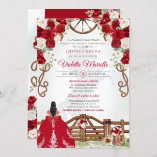Convites Red Elegant Western Charro Quinceanera V2