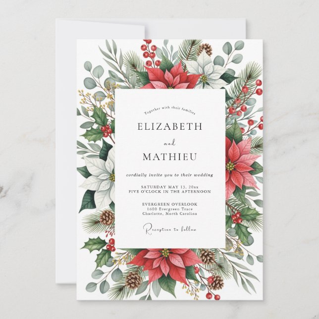 Convites Red Emerald Green Lush Winter Wedding (Frente)