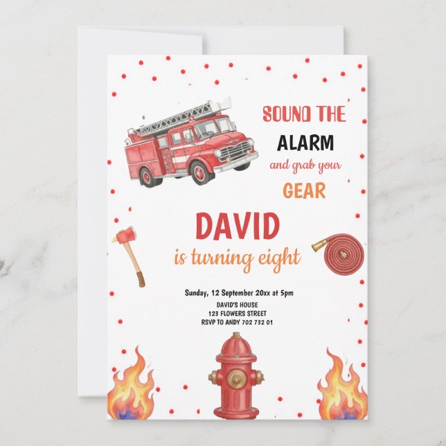 CONVITES RED FIREFIGHTER BIRTHDAY PARTY INVITATION (Frente)