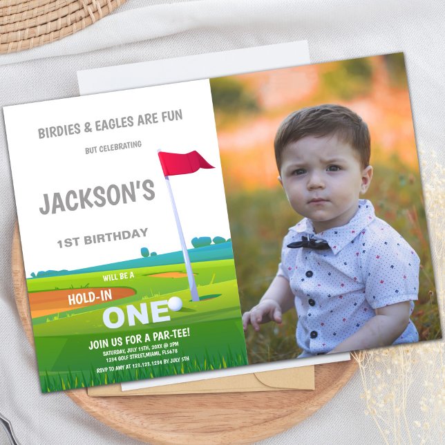 Convites Red Flag Golf Birthday Invocando foto (Red Flag Golf Birthday Invitations with photo)