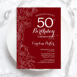 Convites Red Floral 50th Festa de aniversário<br><div class="desc">Red White Floral 50º Convite de aniversário. Design minimalista moderno com destaque de desenho de contorno botânico e letra de script de tipografia. Simples trendy convida cartão perfeito para uma festa de na moda. Pode ser personalizado para qualquer idade. Impressos convites Zazzle ou modelo de impressão digital instantânea para download....</div>