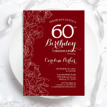 Convites Red Floral 60th Festa de aniversário<br><div class="desc">Floral Branco Vermelho 60º Convite de aniversário. Design minimalista moderno com destaque de desenho de contorno botânico e letra de script de tipografia. Simples trendy convida cartão perfeito para uma festa de na moda. Pode ser personalizado para qualquer idade. Impressos convites Zazzle ou modelo de impressão digital instantânea para download....</div>