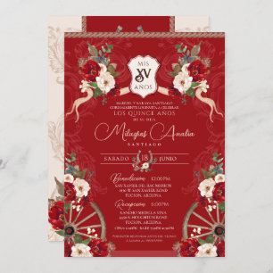 Convites Red Floral Elegante Barroco Charro Quinceanera
