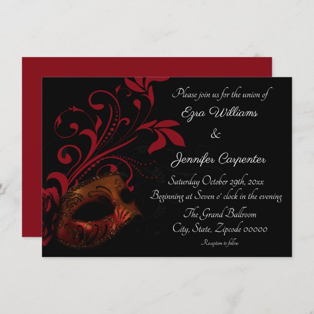 Convites Red Floral Mascarada Wedding (Frente/Verso)