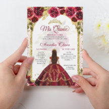 Red Floral Princess Dourada Arch Quinceanera