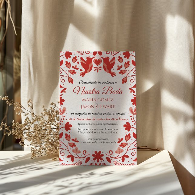 Convites Red Floral Romantic Aesthetic Spanish Wedding (Red Floral Romantic Aesthetic Spanish Wedding Invitation)