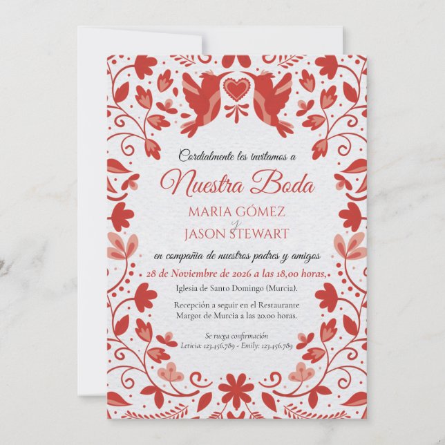 Convites Red Floral Romantic Aesthetic Spanish Wedding (Frente)