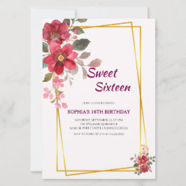 Convites Red Floral Sweet Elegante 16 Frame Dourado