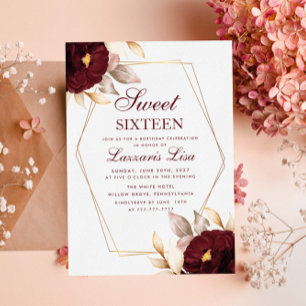 Convites Red Floral Sweet Elegante Dezesseis 16 Aniversário