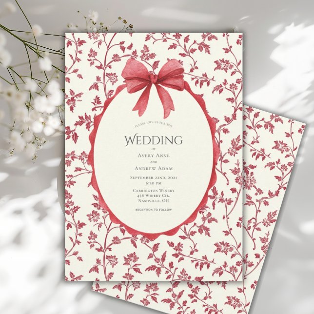 Convites Red Floral & Vines Vintage Wedding (Criador carregado)