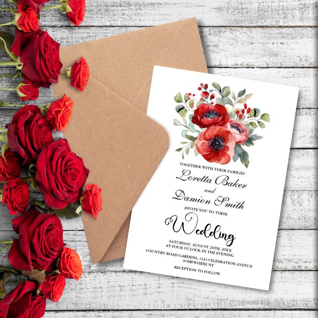 Convites Red Floral Wedding (Criador carregado)