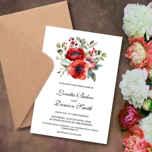 Convites Red Floral Wedding (Criador carregado)
