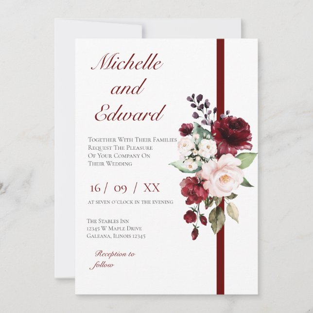Convites Red Floral Wedding Invitation (Frente)