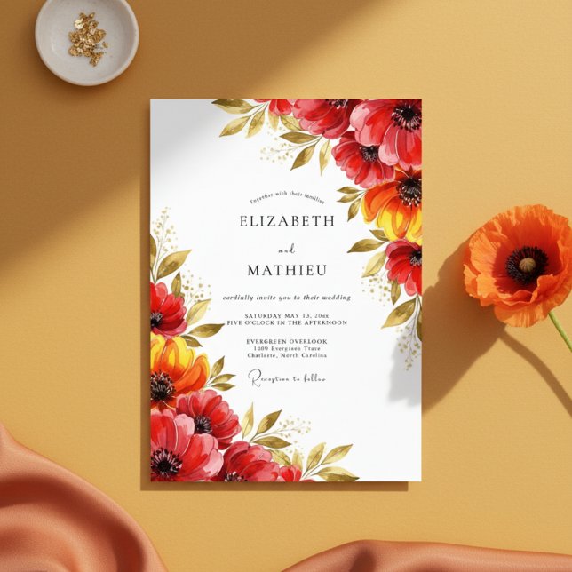 Convites Red Floral Whimsy Wedding (Criador carregado)