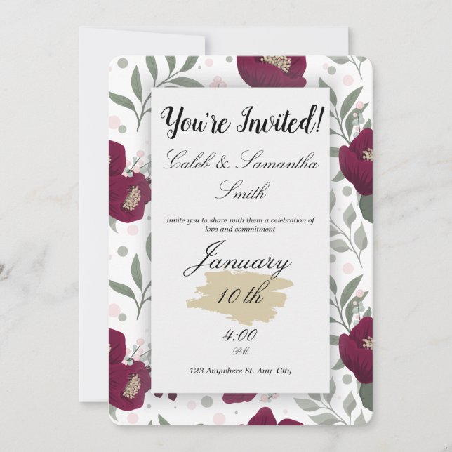 Convites Red Flower Wedding Invitation (Frente)