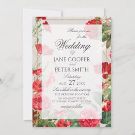 Convites Red flowers bouquet Wedding Invitation