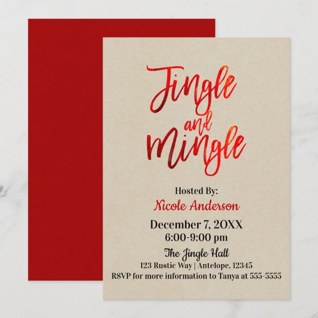 Convites Red Foil Shine Modern Jingle & Mingle Party (Frente/Verso)