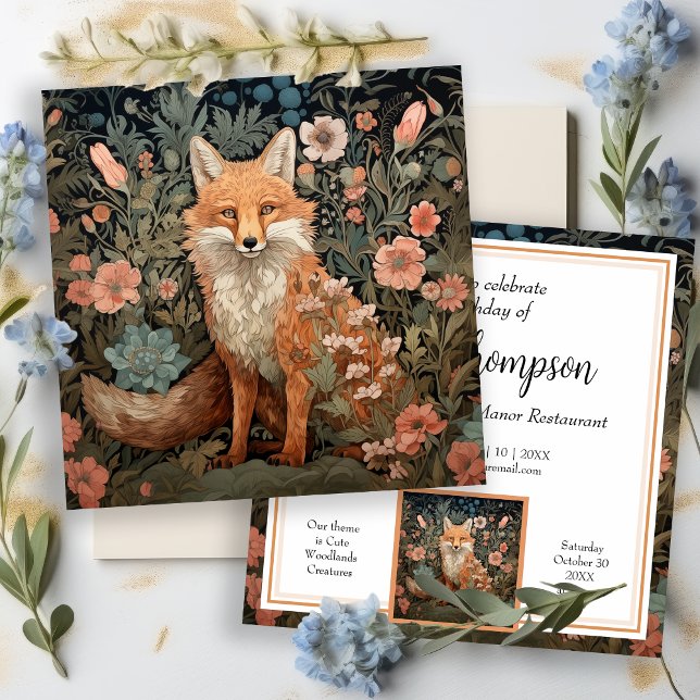 Convites Red Fox em William Morris Style Flower Garden (Criador carregado)