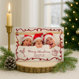 Convites Red frame, Striped Family Photo Christmas
