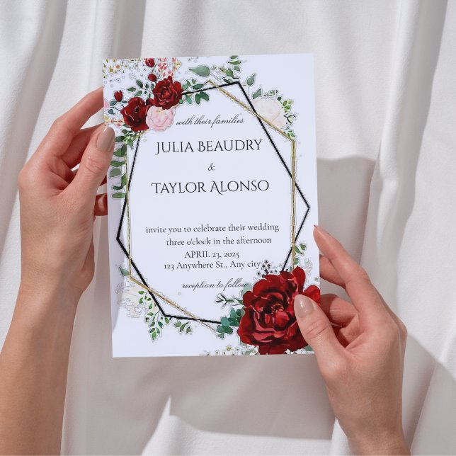 Convites red Geometric Floral Wedding Invitation (Criador carregado)