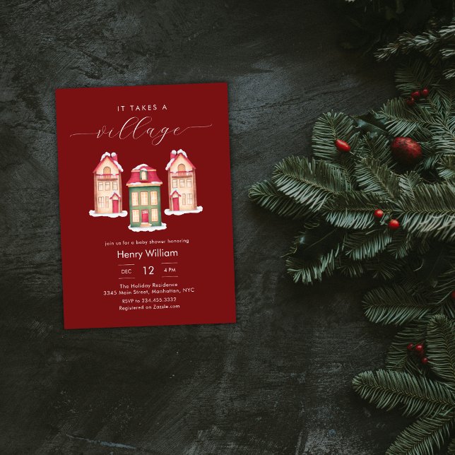 Convites Red Gingerbread It Takes A Village Boy Baby Shower (Red Gingerbread It Takes A Village Boy Baby Shower Invitation)