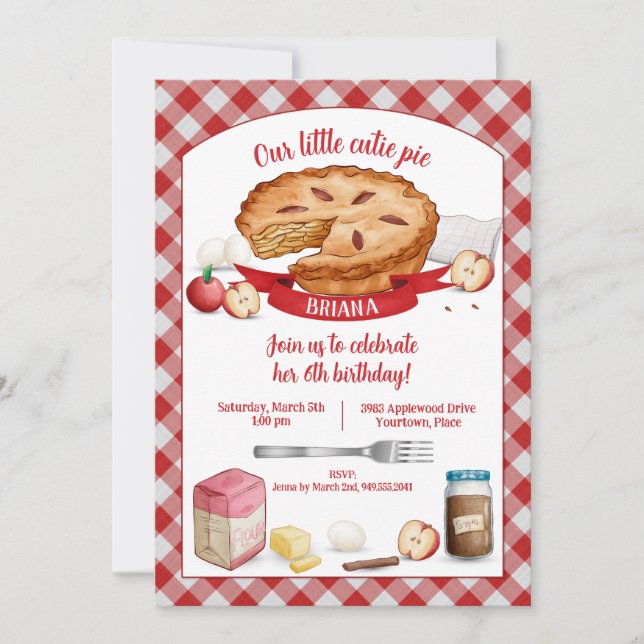 Convites Red Gingham Apple Cutie Pie Birthday Party (Frente)