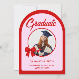 Convites Red Gingham Bow Arch Photo Graduation Party