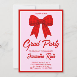 Convites Red Gingham Bow Graduation Party