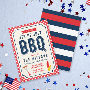 Convites Red Gingham e Blue 4 de julho de CHURRASCO