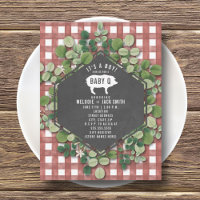 Red Gingham Greenery Baby Q Chá de fraldas