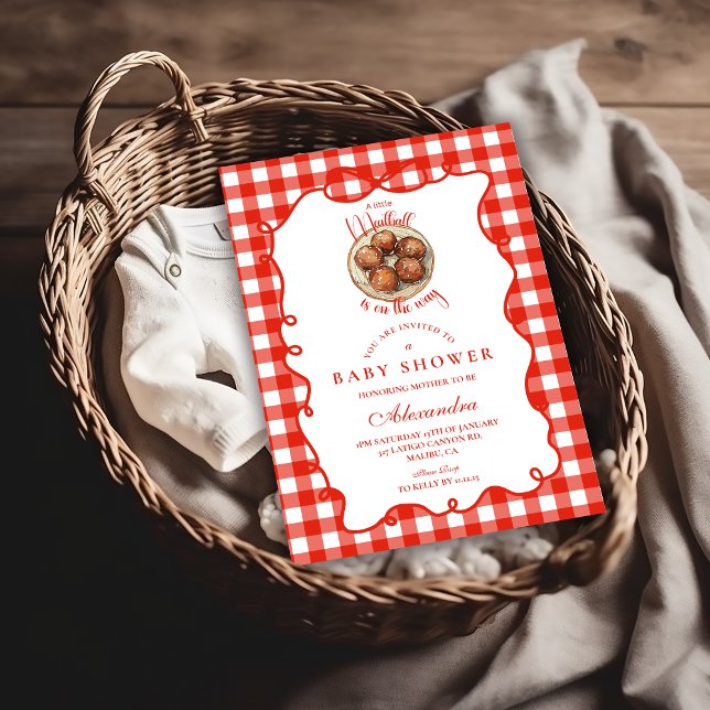 Convites Red Gingham Meatball Baby Shower (Criador carregado)