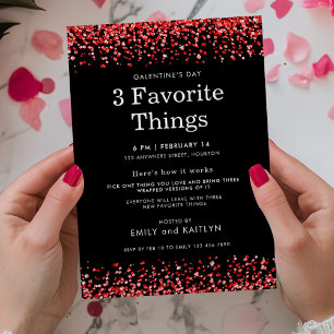 Convites Red Glitter - Coisas Favoritas Black Galentines Pa