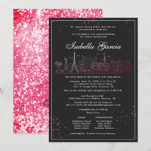 Convites Red Glitter Las Vegas Quinceañera Birthday