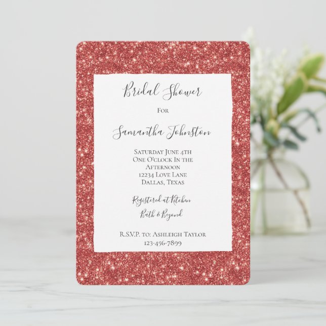 Convites Red Glitzy Glitter Sparkle Bridal Shower (Em pé/Frente)