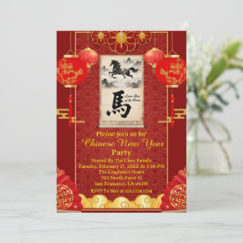 Convites Red & Gold Festive Scroll Lunar Year of the Horse