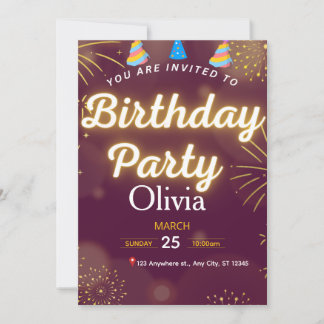 Convites Red & Gold Modern Birthday Party Invitation 