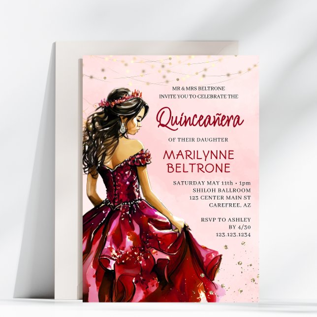 Convites Red Gold Princess Quinceañera (Criador carregado)